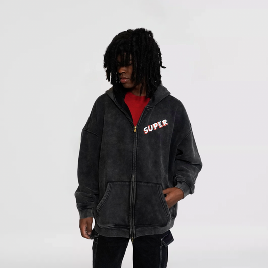 Super Acid Wash Zip Up Hoodie