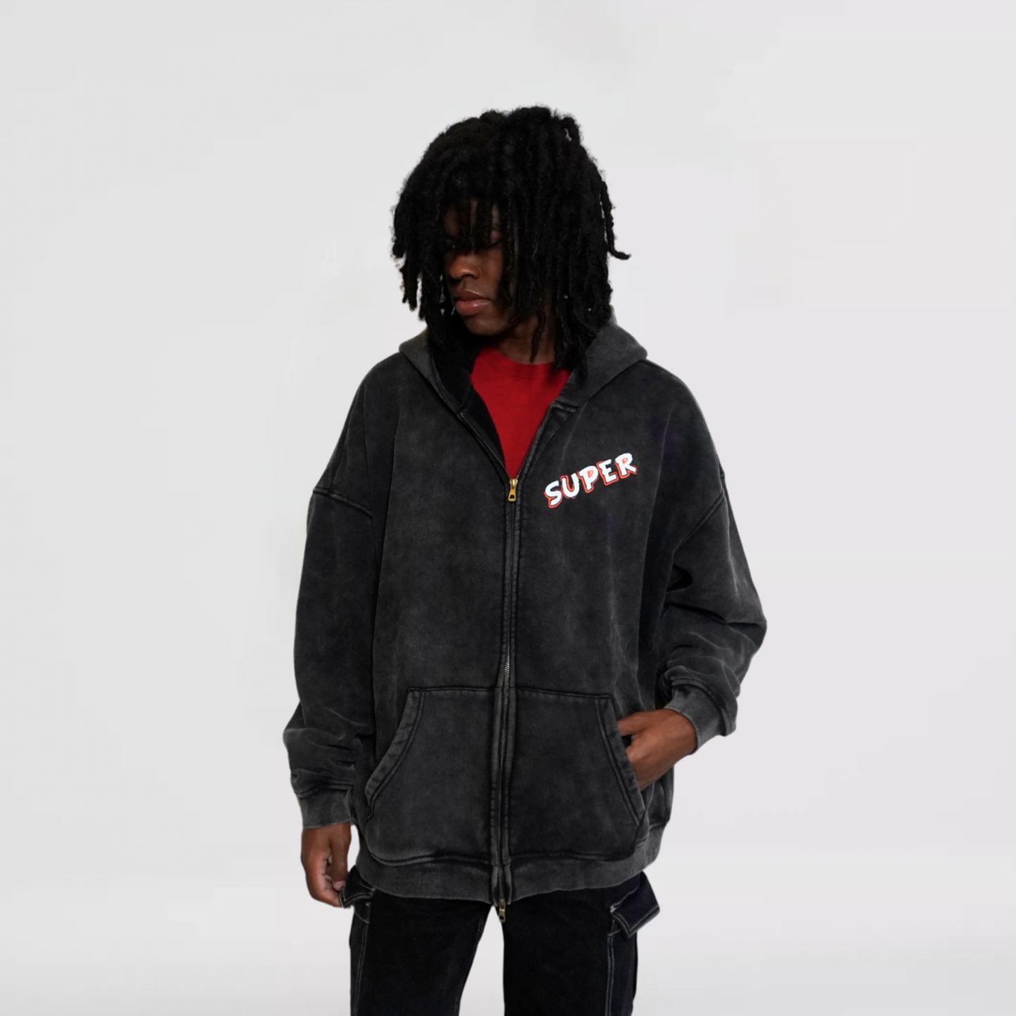 Super Acid Wash Zip Up Hoodie
