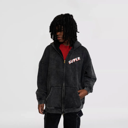 Super Acid Wash Zip Up Hoodie