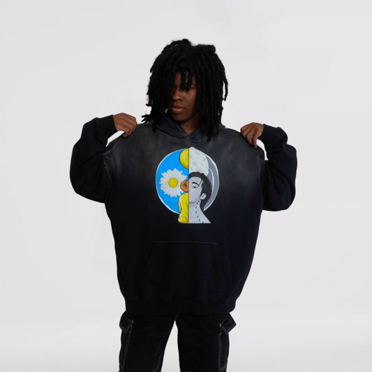 Faces of Serendipity Faded Oversized Hoodie