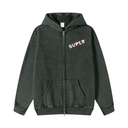 Super Acid Wash Zip Up Hoodie