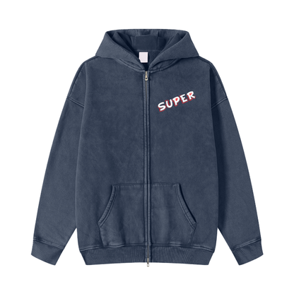 Super Acid Wash Zip Up Hoodie